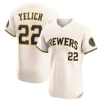 Milwaukee Brewers #22 Christian Yelich Cream Jereymy Home Elite Player Jersey