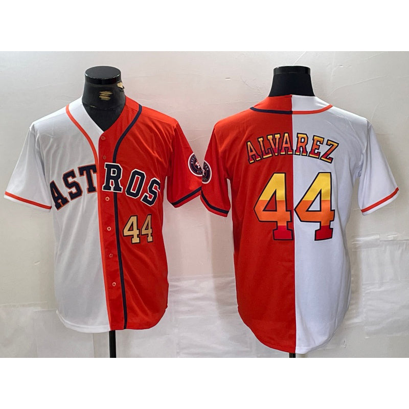 Houston Astros #44 Yordan Alvarez Number White Orange Jereymy Split Stitched Jersey 2