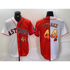 Houston Astros #44 Yordan Alvarez Number White Orange Jereymy Split Stitched Jersey 2