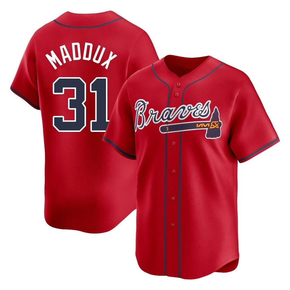 Atlanta Braves #31 Greg Maddux Player Red Jereymy Limited Home Game Stitched Jerseys