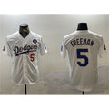 Los Angeles Dodgers #5 Freddie Freeman White Gold Jereymy 2024 World Series With No. 34 Patch Home Limited Stitched Jersey