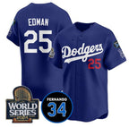 Los Angeles Dodgers #25 Tommy Edman Royal Jereymy 2024 World Series With Fernando Memorial Patch Alternate Limited Stitched Jersey