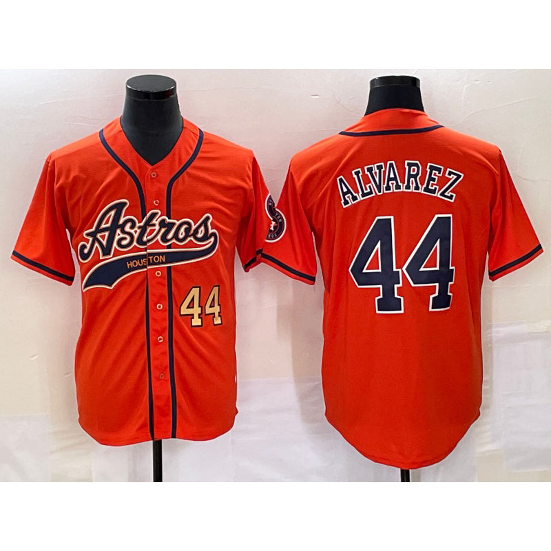 Houston Astros #44 Yordan Alvarez Number Orange Jereymy With Patch Cool Base Stitched Jersey