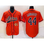 Houston Astros #44 Yordan Alvarez Number Orange Jereymy With Patch Cool Base Stitched Jersey