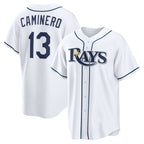 Tampa Bay Rays #13 Junior Caminero White Jereymy Home Replica Jersey