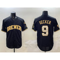 Milwaukee Brewers #9 Bob Uecker Black Gold Jereymy With Home Patch Limited Stitched Jersey