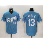 Kansas City Royals #13 Salvador Perez Number Light Blue Jereymy Cool Base Stitched Jersey