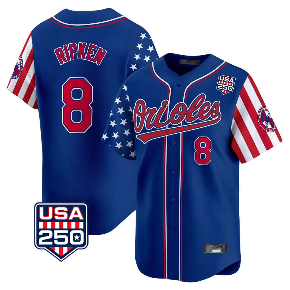Baltimore Orioles #8 Cal Ripken Player Royal Jereymy USA 250 Independence Day Vapor Premier Limited Home Game Stitched Jerseys