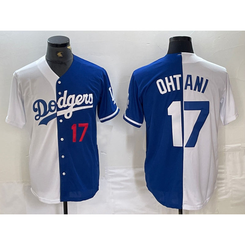 Los Angeles Dodgers #17 Shohei Ohtani Number White Blue Jereymy Two Tone Stitched Jersey 2