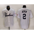 New York Yankees #2 Derek Jeter White Jereymy Pinstripe Fashion Cool Base Jersey 3