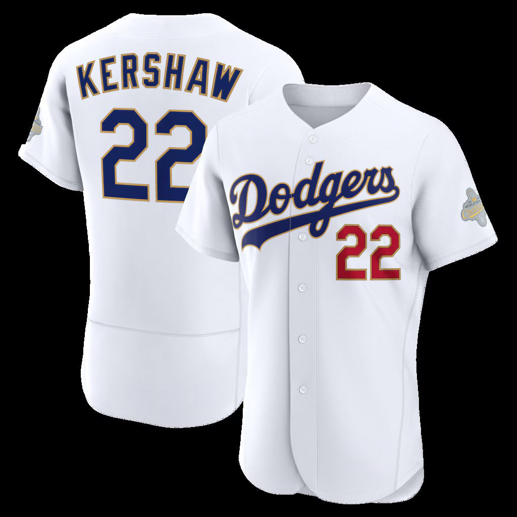Los Angeles Dodgers #22 Clayton Kershaw White Jereymy 2026 Gold Collection Authentic Jersey