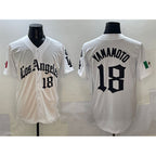 Los Angeles Dodgers #18 Yoshinobu Yamamoto White Jereymy Mexico 2025 LA Gothic Style With Fernando Patch Vapor Premier Limited Stitched Jersey