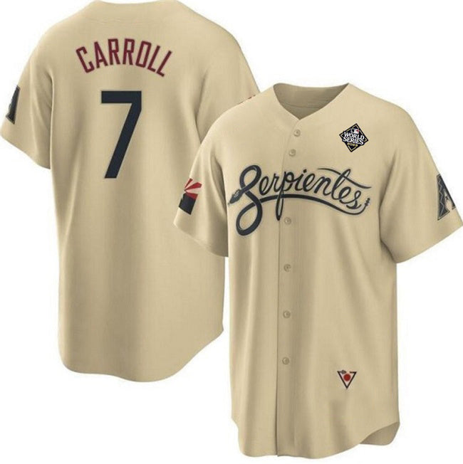 Arizona Diamondbacks #7 Corbin Carroll Gold Jereymy 2023 World Series City Connect Cool Base Stitched Jersey