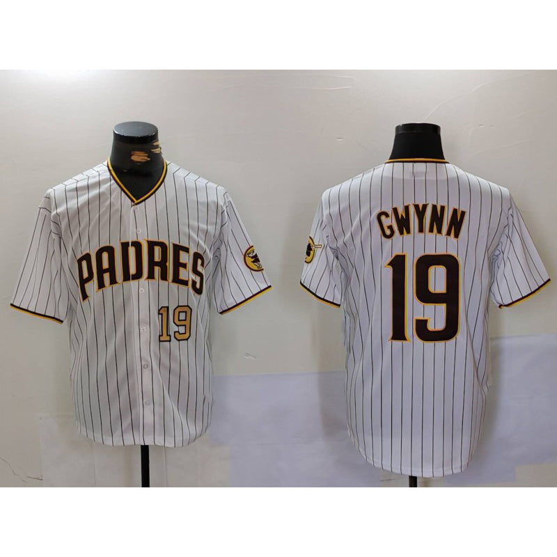 San Diego Padres #19 Tony Gwynn White Jereymy Team Logo Stitched Cool Base Jerseys