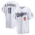 Los Angeles Dodgers #11 Roki Sasaki White Jereymy 2026 Gold Collection Stadium Jersey