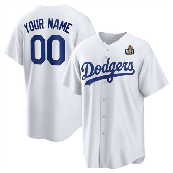 Custom Los Angeles Dodgers Active Player White Jereymy 2024 World Series Cool Base Stitched Jersey