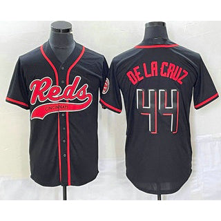 Cincinnati Reds #44 Elly De La Cruz Black Jereymy With Patch Cool Base Stitched Jersey