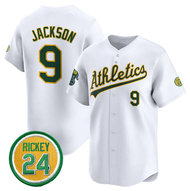 Oakland Athletics #9 Reggie Jackson White Jereymy 2024 Home Limited With Rickey Henderson Patch Stitched Jersey