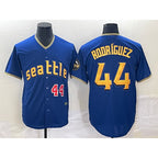 Seattle Mariners #44 Julio Rodriguez Number Blue Jereymy 2023 City Connect Cool Base Stitched Jersey 1