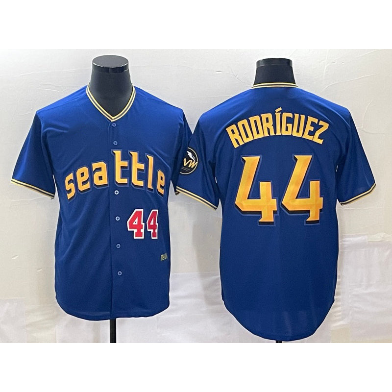 Seattle Mariners #44 Julio Rodriguez Number Blue Jereymy 2023 City Connect Cool Base Stitched Jersey 1