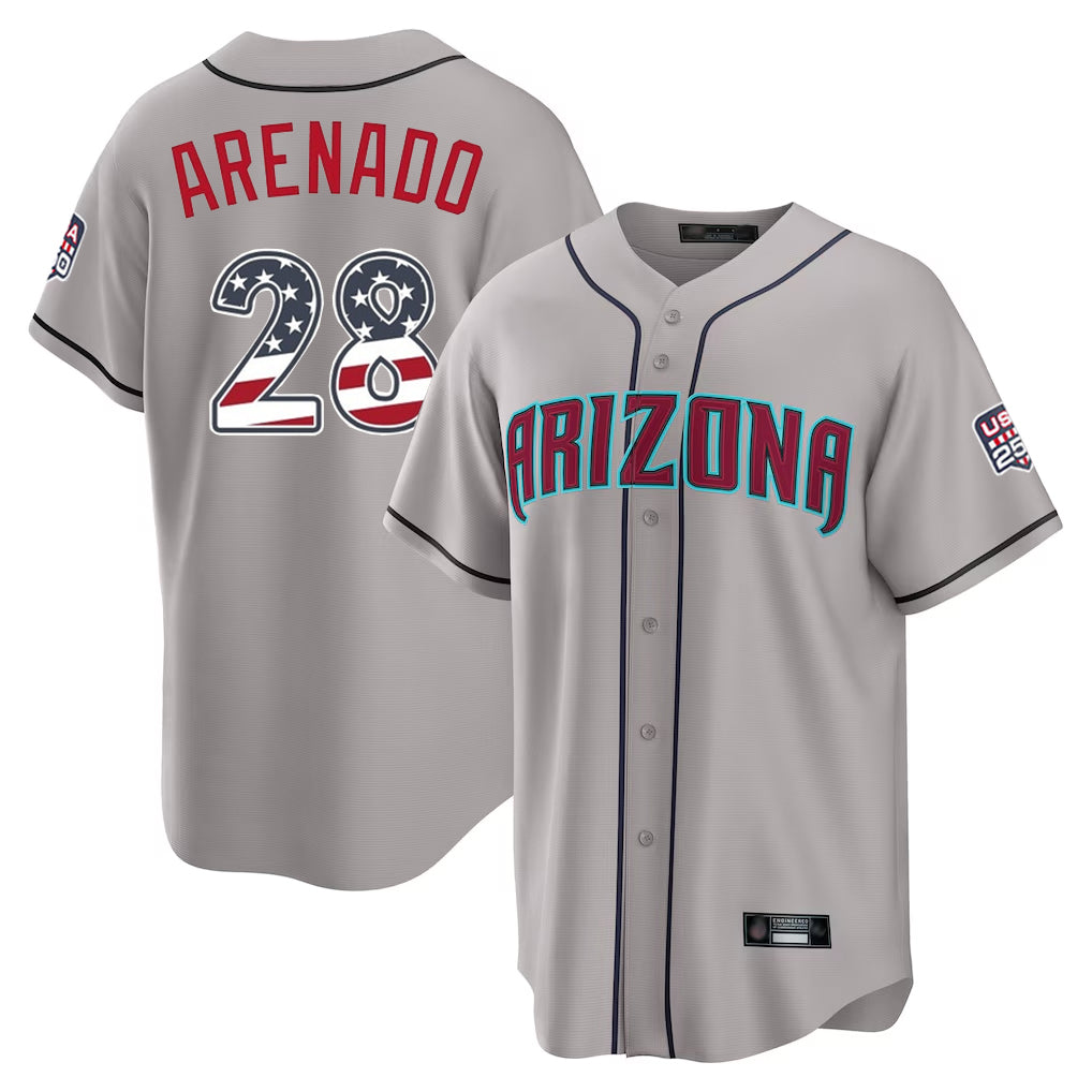 Arizona Diamondbacks #28 Nolan Arenado Player Gray Jereymy USA 250 Fourth of July Home Game Stitched Jerseys