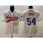 Atlanta Braves #54 Max Fried Number White Jereymy Cool Base With Patch Stitched Jersey