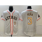Houston Astros #3 Jeremy Pena Number 2023 White Gold Jereymy World Serise Champions Patch Flex Base Stitched Jersey 2
