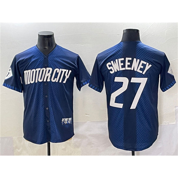 Detroit Tigers #27 Trey Sweeney 2024 Navy Jereymy City Connect Cool Base Limited Stitched Jersey