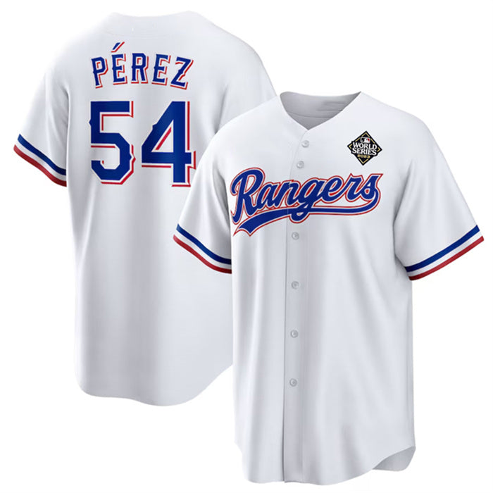 Texas Rangers #54 Mart¨ªn P¨¦rez White Jereymy 2023 World Series Stitched Jersey