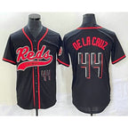 Cincinnati Reds #44 Elly De La Cruz Number Black Jereymy With Patch Cool Base Stitched Jersey