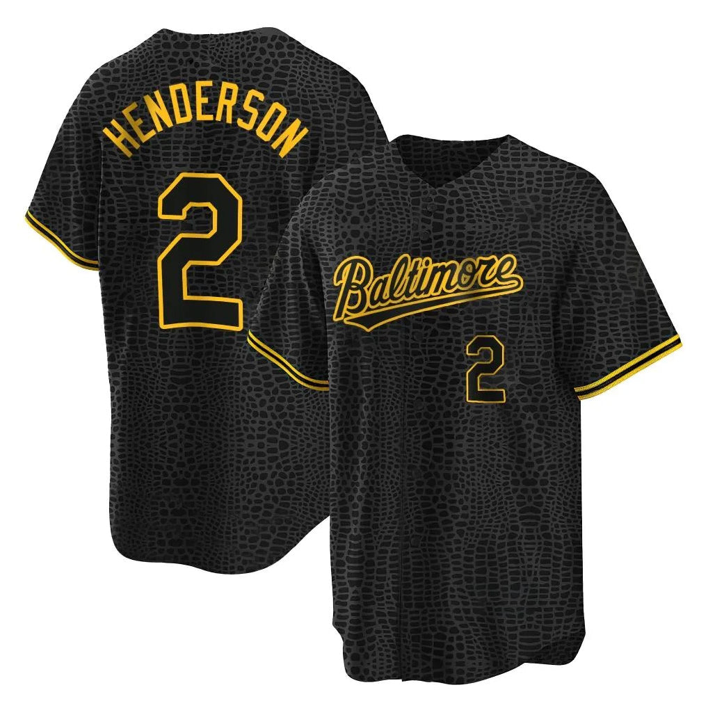 Baltimore Orioles #2 Gunnar Henderson Player Black Jereymy Snake Skin City Home Game Stitched Jerseys