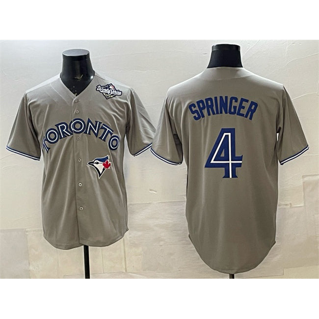 Toronto Blue Jays #4 George Springer Gray Jereymy 2025 World Series Cool Base Stitched Jersey