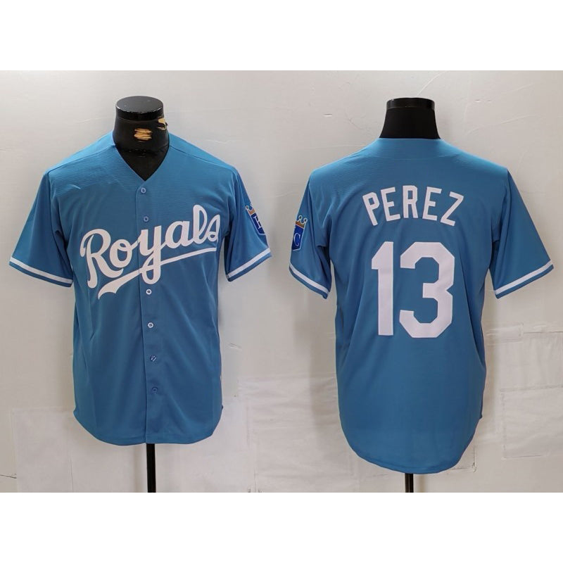 Kansas City Royals #13 Salvador Perez Light Blue Jereymy Cool Base Stitched Jersey