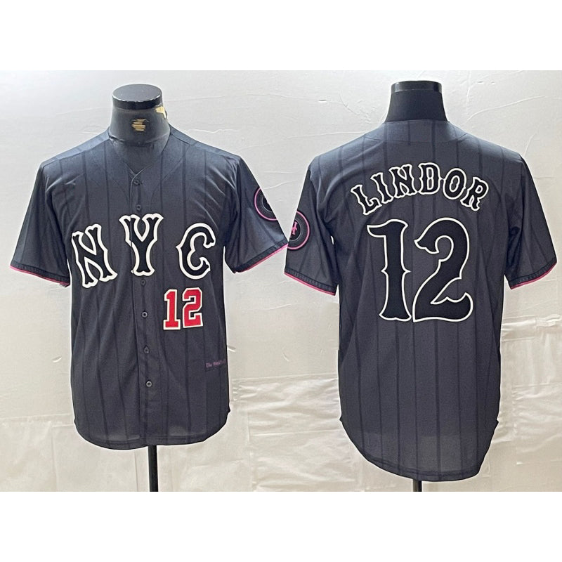 New York Mets #12 Francisco Lindor Number Grey Jereymy 2024 City Connect Cool Base Stitched Jerseys