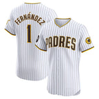 San Diego Padres #1 Tony Fern¨¢ndez White Jereymy Home Elite Sponsor Patch Player Jersey