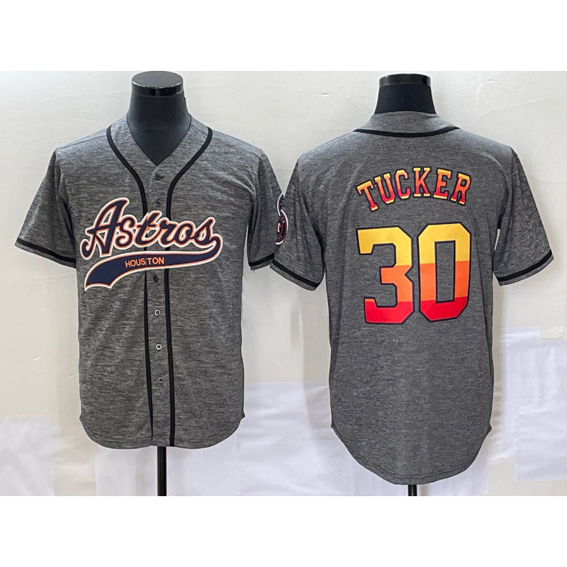 Houston Astros #30 Kyle Tucker Grey Jereymy Gridiron Cool Base Stitched Jersey