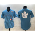Toronto Blue Jays & Leafs Blue Jereymy 2025 World Series With White Leafs Logo Cool Base Stitched Jersey