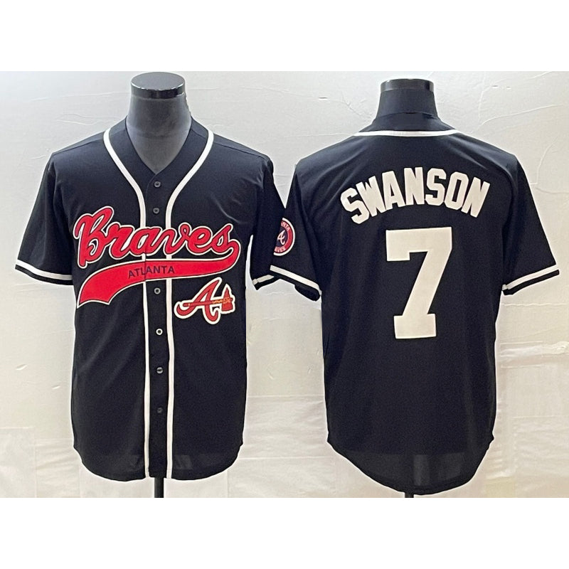 Atlanta Braves #7 Dansby Swanson Black Jereymy Cool Base Stitched Jersey 2