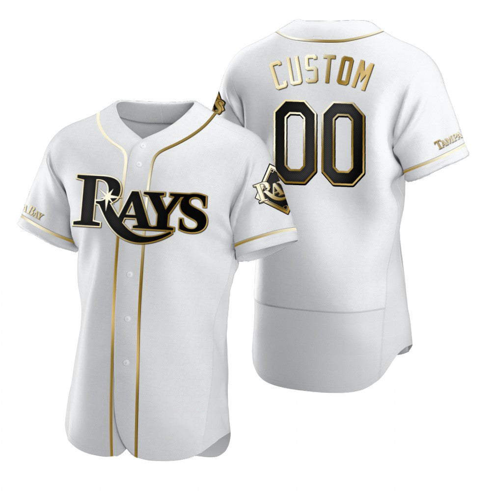 Custom Tampa Bay Rays White Jereymy Stitched Flex Base Golden Edition Jersey