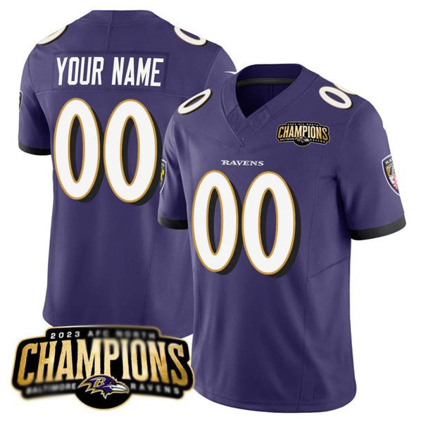 Custom B.Ravens Active Player Purple Jereymy 2023 F.U.S.E. AFC North Champions Vapor Limited Stitched Jersey