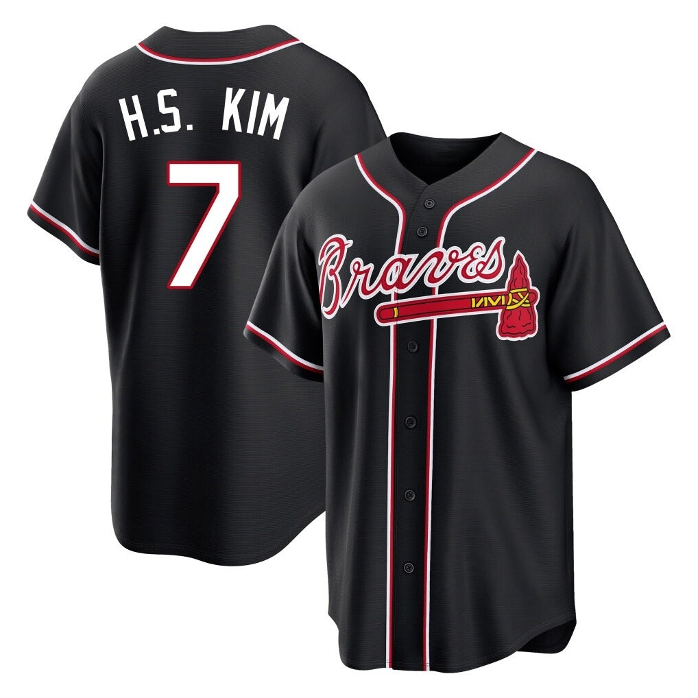Atlanta Braves #7 Ha-Seong Kim Player Black Jereymy Fashion Out Game Stitched Jerseys