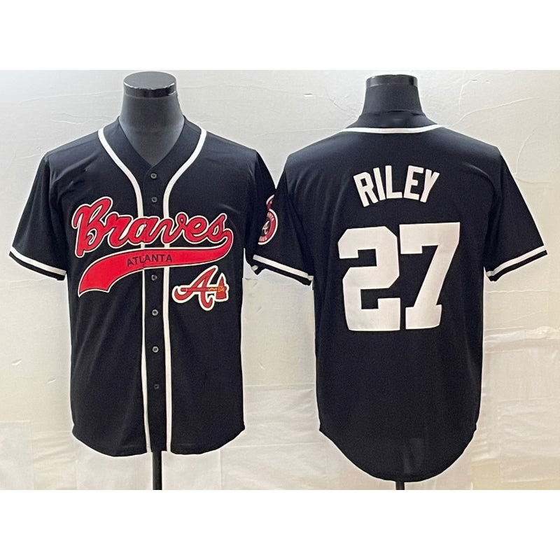 Atlanta Braves #27 Austin Riley Black Jereymy Cool Base Stitched Jersey 2