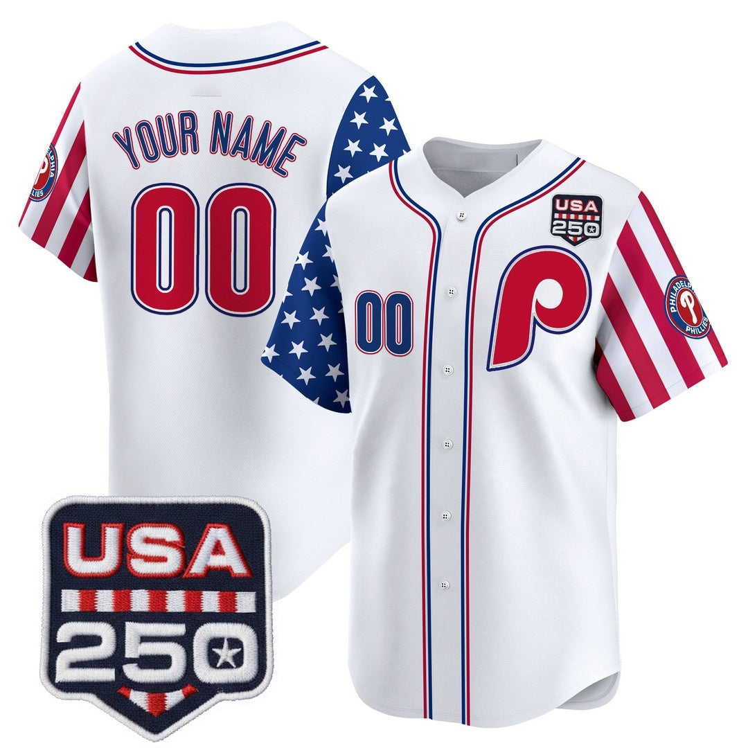 Custom Philadelphia Phillies America 250 Edition Vapor Premier Limited White Jereymy Stitched Jerseys