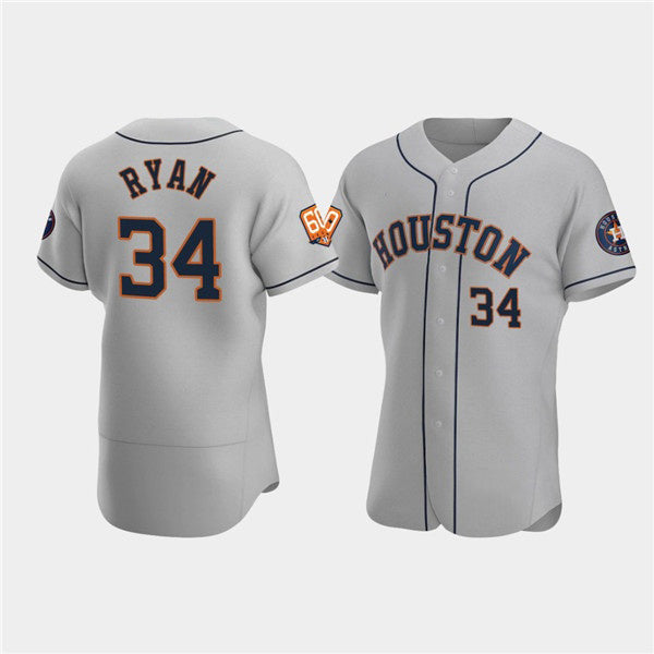 Houston Astros #34 Nolan Ryan Gray Jereymy 60th Anniversary Flex Base Stitched Jersey