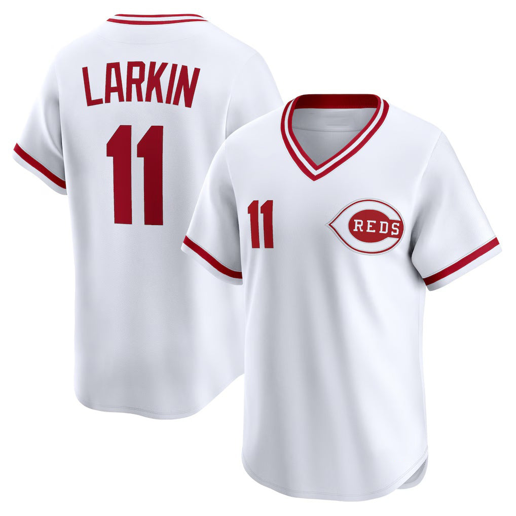 Cincinnati Reds #11 Barry Larkin White Jereymy Throwback Cooperstown Collection Limited Jersey