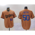 Los Angeles Dodgers #50 Mookie Betts Number Olive Jereymy Cool Base Limited Stitched Jerseys