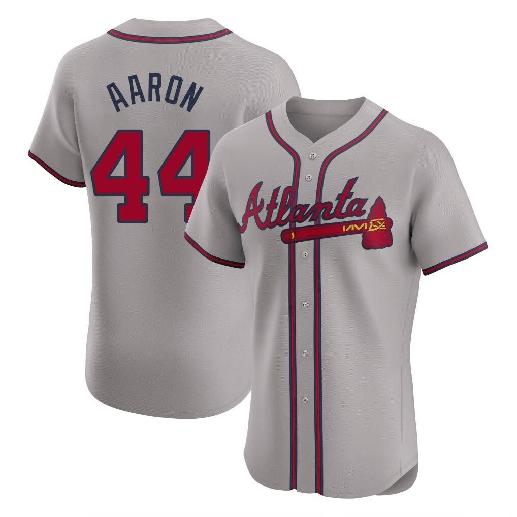 Atlanta Braves #44 Hank Aaron Player Gray Jereymy Limited Elite Home Game Stitched Jerseys