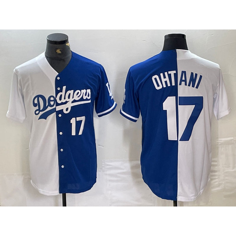 Los Angeles Dodgers #17 Shohei Ohtani Number White Blue Jereymy Two Tone Stitched Jersey 3