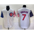 Chicago Cubs #7 Dansby Swanson White Jereymy Pinstripe 2025 Independence Day Vapor Premier Limited Stitched Jersey