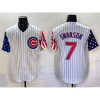 Chicago Cubs #7 Dansby Swanson White Jereymy Pinstripe 2025 Independence Day Vapor Premier Limited Stitched Jersey